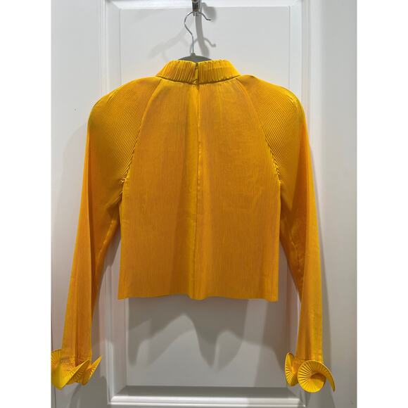 TIBI Pleated Cropped High Neck Top in Sunday Yellow Sz XS - Picture 10 of 10